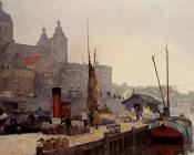 科内利斯 维里登伯格 : A View Of Amsterdam With The St Nicolaas Church